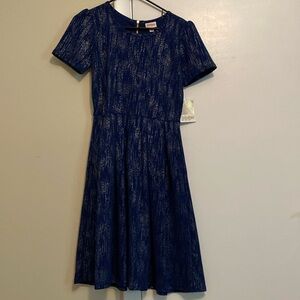 LuLaRoe Amelia Dress- Blue with silver accents NWT